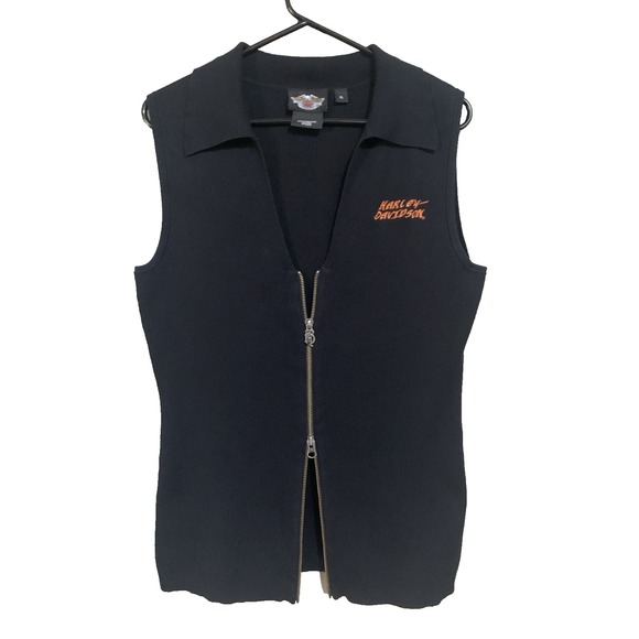 Harley Davidson Vest Women's‎ XL Full Zip Sleeveless Sweater V Neck Black - Picture 7 of 16